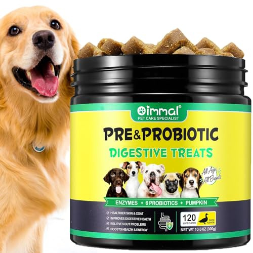Probiotika für Hunde, Probiotika und Verdauungsenzyme Kauen für Hunde, Förderung der Darmgesundheit, Verbesserung der Verdauung und Immunität, 120 Kauen Duck