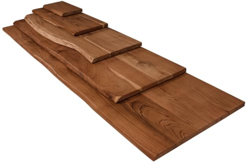 trelevo Holzplatte 120x50 cm Akazienholz massiv nussbaumfarben Baumkante | 26mm, Zuschnitt nach Maß, Baumkantenplatte für Bastler, Heimwerker
