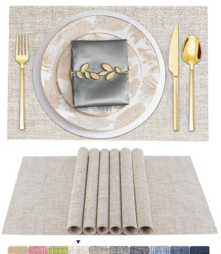 ARTAND Tovagliette Americane Lavabili Set di 8 Colazione Sottopiatti Plastica Intrecciato Tovaglietta Personalizzate - Set di 8, 02 Beige Bianco