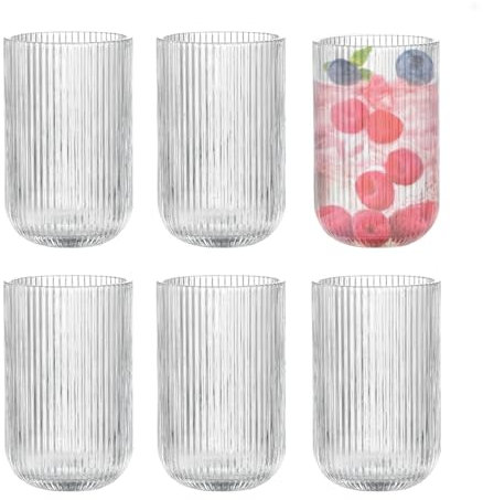 Zoha Riffle Cup Long Gläser 6er Set - 400 ml Teegläser | Trinkgläser für Heiß- und Kaltgetränke | Design Riffle Glass aus Borosilikatglas - Spülmaschinengeeignetes Iced Coffee Glas oder Cocktailglas