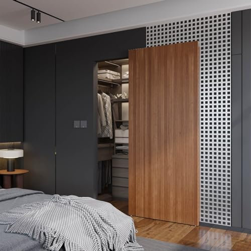 FINOSEN 34inch Concealed Sliding Barn Door Hardware with Soft Close Mechanism, Invisible Floor Track, Fit MIN Opening Width 26in, Wall Mount System, Aluminum(Door is not Included)