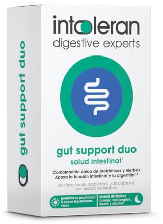 Intoleran Gut Support Duo - 30 cápsulas de probióticos y mezcla de hierbas | Probióticos y mezcla de hierbas, apoya la función intestinal y digestión, 2 cápsulas al día, 5 cepas bacterianas