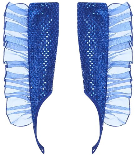 Freebily Glänzende Fingerlose Handschuhe Tüll Trim Tanzhandschuhe Paillettenhandschuhe Party Stulpe Clubwear Mottoparty Karneval Cosplay Maskerade Blau Einheitsgröße