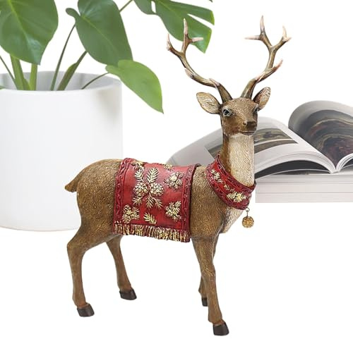 jamgeery Figurines de cerf de Noël,Figurine de Renne,Décor de Renne en résine - Artisanat d'art d'élan de noël, Sculpture de Renne, Jouet de Table, Ornement pour Salon, Chambre à Coucher, Salle
