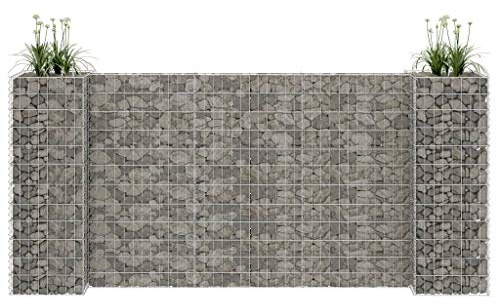ShGaxin H-förmiger Gabionen-Pflanzkorb, Hochbeet Metall, Gabionen Zaun, Steinkorb Blumenkasten, Steinkorb-pflanzkübel, Gabionen Hochbeet, Stahldraht 260x40x120 cm