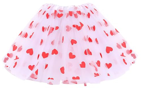 Amor Kostüm Damen, Herzkönigin Kostüm Damen, Damen Rot Herztüllrock, Damen Tüllrock Weiß, Hohe Taille Puffy Tütü Ballett Rock, Tulle Unterrock Mit Rot Herz, Geeignet für Valentinstag und Karneval Bei