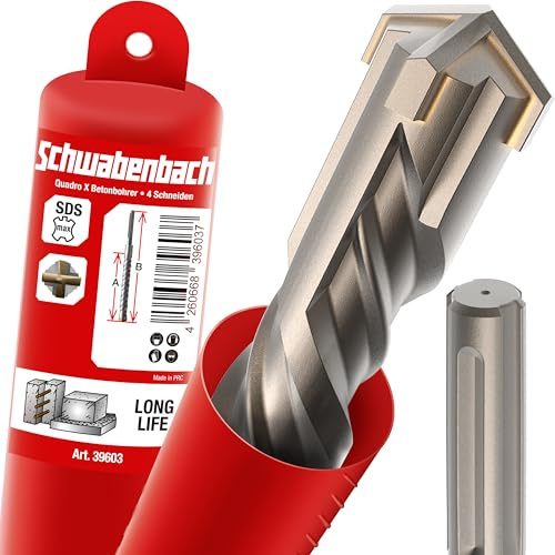 SCHWABENBACH® SDS Max Bohrer 45mm x 480 x 600 - Steinbohrer Lang | Präzises & schnelles Bohren in Beton - mit Hartmetall Spitze - Steinbohrer Lang - Kein Einhaken in Armierungseisen
