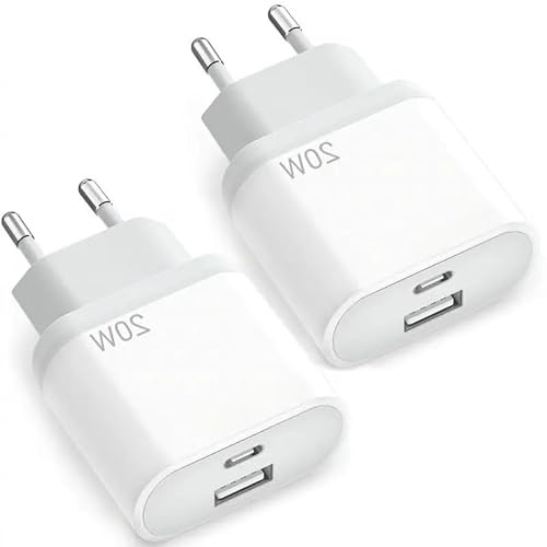 2-Pack Chargeur USB C, 20W Prise USBAC Chargeur Rapide pour iPhone 16 15 14 13 12 11 Pro Max Plus Mini SE X XS XR, Samsung Galaxy, Embout Adaptateur Secteur Bloc USB Type C