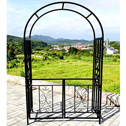 Weather Resistant Metal Garden Arch with Gate 81''H×44.8W Heavy Duty Archway for Climbing Plants Sturdy Rose Trellis Pergola Outdoor Yard Patio Decorations