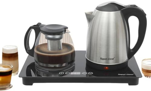 Stazione per tè e caffè in uno, bollitore elettrico da 2 l e 1 l con filtro in acciaio inox, base con display LCD, regolazione della temperatura e funzionamento a sensore, stazione da tè da 1500 W