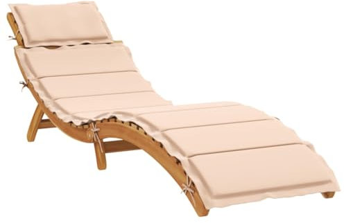 Myheimly Akazienholz Massiv Sonnenliege mit Auflage Klappbar Gartenliege Liegestuhl Holzliege Liege Gartenmöbel Saunaliege Strandliege Beige