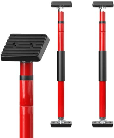 3–H 2 x dörrspännare, tältspännare, vridstöd, teleskopstöd, 70–110 cm, höjdjusterbart monteringsstöd för dörrkarmar och väggskåp, enhandsstöd, spännstång med snabbjustering av stål (röd)