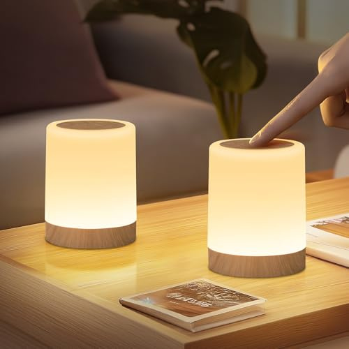 Bonsery Juego de 2 lámparas para mesita de noche, regulables, sin cable, con 256 colores RGB y 4 modos, recargable por USB, luz de lactancia, regulable, blanco cálido con temporizador, luz nocturna