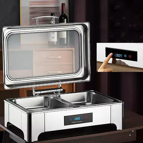 Chafing Dish Elektrisch, 9L Catering Speisewärmer Buffetwärmer mit Touch-Temperaturregelung, Professionel Warmhaltebehälter Essen für Party Küchen Hotel, Sichtbare Glasabdeckung (GN1/2)