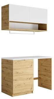 Vente-unique-Muebles para el Cuarto de la Lavadora con encimera - L122 cm - Blanco y Natural Claro - NATAJI