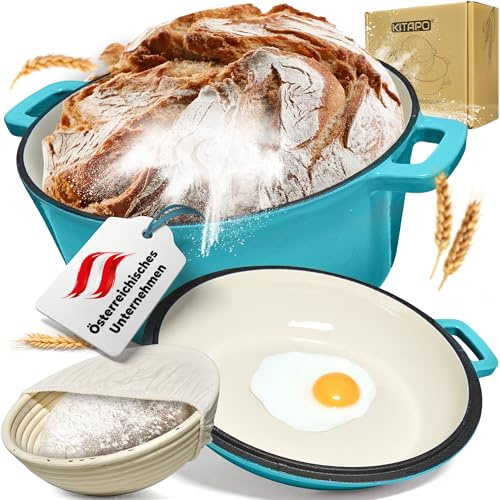 KITAPO Pentola in ghisa 2 in 1, coperchio utilizzabile come padella, smaltata di alta qualità, 26 cm, pentola in ghisa con coperchio per padella, multiuso per cucinare e cuocere, forno olandese