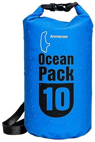 Flowly Ammersee wasserdichte Tasche Blau mit Schultergurt – Dry Bag für SUP, Strand & Boot | Schwimmtasche & Wetbag für Urlaub, Segeln, Kajak | Travel Gadget wasserdichter Seesack