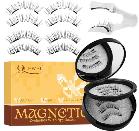 QUEWEL Magnetische-Wimpern Set, 2 Paar Magnet-Wimpern mit Applikator, kein Kleber erforderlich, einfach anzubringen und zu entfernen, wiederverwendbare Magnetische Wimpern natürlicher Look (DH01+03)