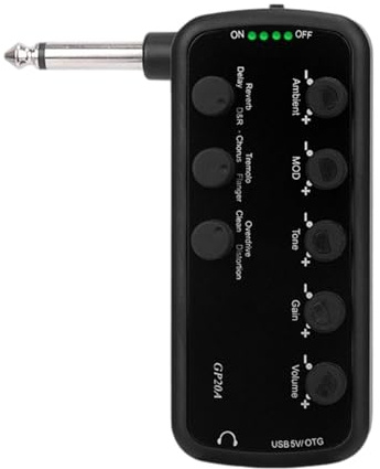 perfeclan Gitarren-Kopfhörerverstärker, 3 integrierte Effekte, kompakt, leicht, per USB wiederaufladbar, Plug-and-Play für Live-Auftritte, Übungen zu Hause