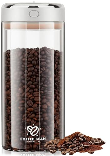 Fentar 1700ML Airtight Coffee Canister with One-way CO2 Valve, Borosilicate Glass Vacuum Coffee Bean Storage Canister with Date Tracker, Wide-Mouth Storage Container for Sugar, Tea, Nut