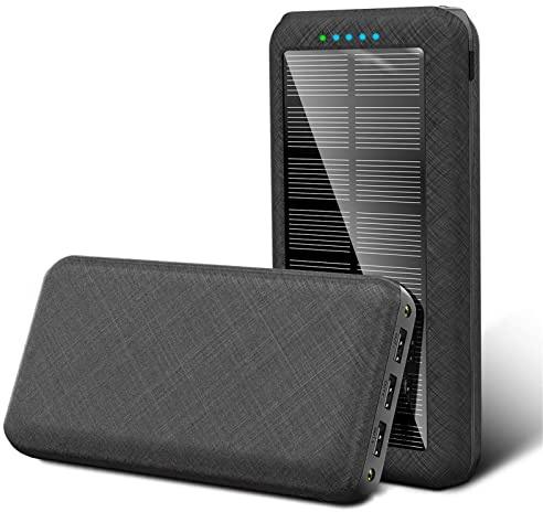 Power Bank 10W Fast Qi Wireless Charger, 10000/20000Mah Solar PD USB Powerbank Waterproof Powerbank for IOS, Android,Black,20000Mha