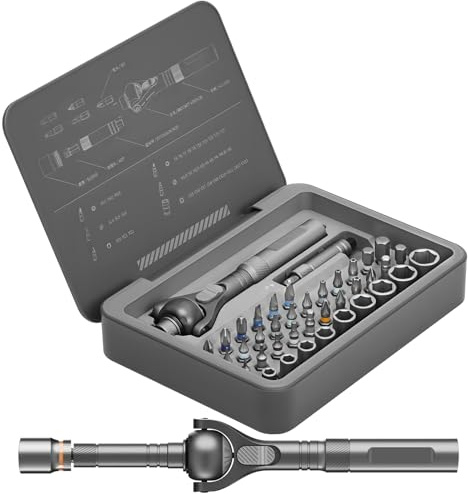 40-in-1 Ratschen Schraubendreher Set, Ratschenschraubendreher mit 28 S2 Stahl Bits & 9 CRV Steckschlüssel, Kompakter Aufbewahrungskoffer, Für Elektronik, Möbel, Fahrrad, Haushalt & Präzisionsarbeiten