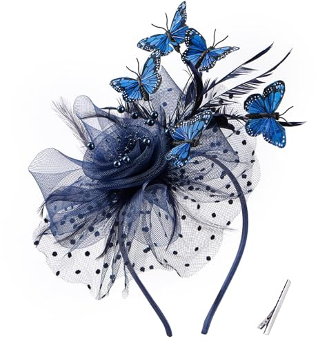 ETOFETE Weiße Fascinator Damen Kopfschmuck Karneval Haarreif Fasching Eleganter Teehut aus den 1920er und 1950er Jahren mit Vintage Federn für Frauen Mädchen