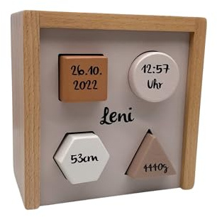 Mainely Steckspiel ab 1 Jahr personalisiert, Formsortierbox Nougat, Motorikspielzeug individualisiert mit Namen, Baby Spielzeug, Lernspielzeug für Jungen & Mädchen