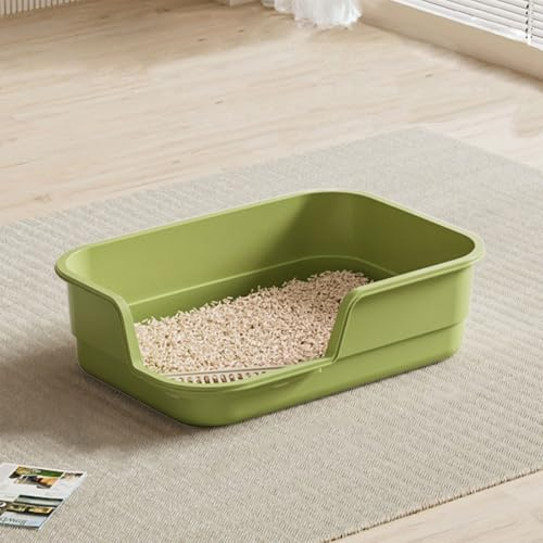 Katzenklo offen mit hohem Rand 47x40x20 cm, Tiefer Einstieg 11 cm Robuste Katzentoilette mit Spritzschutz, Leicht zu reinigen, Ideal für Jung- und Seniorenkatzen (Grün)