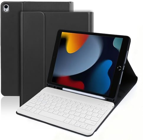 SXNIWBAI Funda de teclado para iPad de 10.2 pulgadas (7ª/8ª/9ª generación 2019-2021), funda con teclado inalámbrico desmontable para iPad de 10.2 pulgadas, teclado iPad con diseño del Reino Unido para