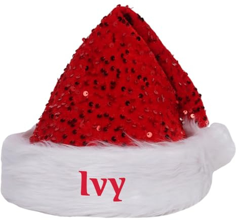 Fegiuly Personalisierte Pailletten-Weihnachtsmütze, individuelle Weihnachtsmütze mit gesticktem Namen, Geschenk für Erwachsene, Neujahrsparty