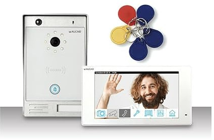 Alcad KVS-31221 Interphone Vidéo, 2 Fils, Écran 7 Pouces, Vision 120°, Bouton Tactile, Lecteur Badge Proximité, Installation Villa