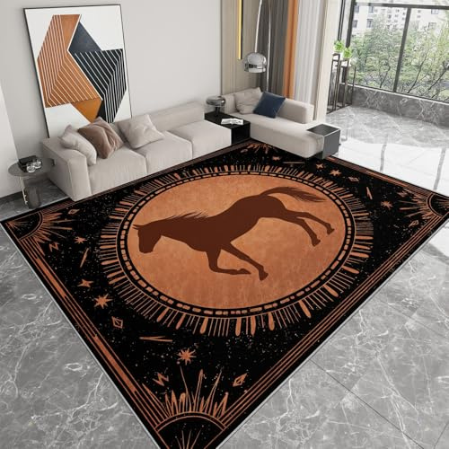 Alfombra lavable con estampado estilo vintage 100 x 160 cm, corredor rectangular animal caballo texturas metálicas - alfombra antideslizante suave de pelo corto para salón dormitorio o pasillo