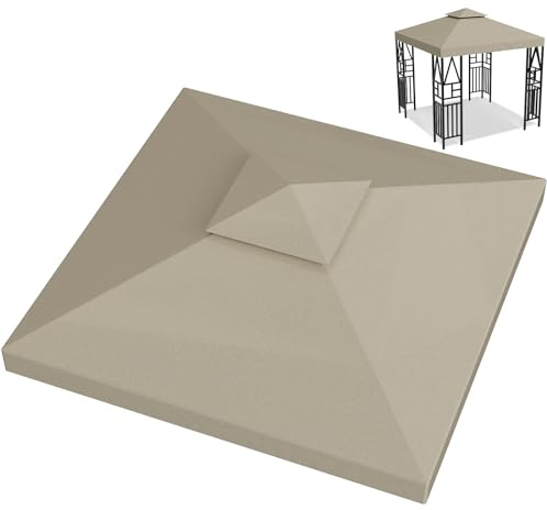Pavillon Ersatzdach 3x3M Wasserdicht, UV-beständig, Doppellagig mit Belüftung, 12 Fest Integrierten Klettbändern, Hochdichtes Polyesterdach für Gartenpavillon, Grillpavillon oder Partyzelt (Khaki)