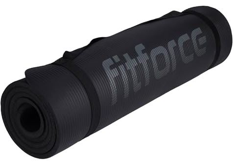 Fitforce Yogamatte Fitnessmatte Gymnastikmatte 180x61x1,0cm Bodenmatte Pilates Super weich und robust für alle Arten des Sports mit Tragegurt (schwarz)