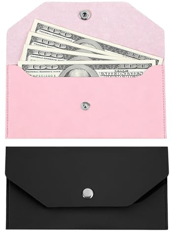 2 STK Geldumschläge Aus PU-Leder Rosa/Schwarz Geldtaschen Banktasche Geldscheine Aufbewahrung, Wiederverwendbare Geldtasche Budget Portemonnaie Für Reisen Männer Jungen