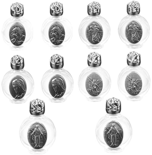 Holy Water Bottle 10PCS Embossed Holy Water Container Empty Glass Sprinkler Christian Flask for Religious Presents, Home Wedding Decor Silver