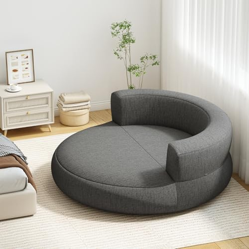 GOPLUS Canapé Gonflable Rond, Canapé -Lit Convertible Pneumatique avec Dossier, avec Housse Amovible & Base Antidérapante, Charge 220KG (160x164x61 CM|Rond,Gris)