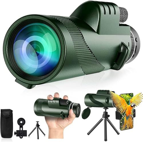 Monokulärt teleskop 80 x 100 hög upplösning för vuxna högdriven med smartphone-adapter teleskop jakt vilda djur fågelskådning resor camping vandring – grön