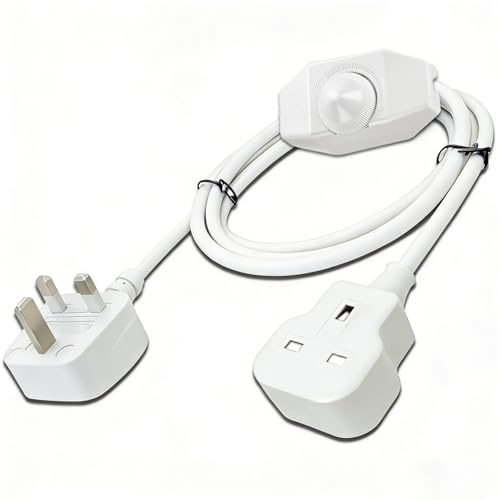 Plug In Dimmer Switch, Dimming Switch Extension Cord with 3 Prong Grounded Plug UK Socket, Lamp Power Cable for Dimmable Table Lamp LED/CFL Lights, 250V 10A 3 Cord Extension Lead Replacement White