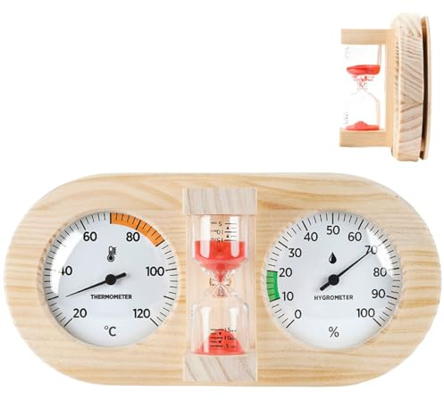 Sauna Thermometer - 15-Minute Countdown Hygrometer Measuring Device, Wooden Later wall-mountable Sauna Temperature Monitor - for Indoor Spaces, Home, Workplace(Red)