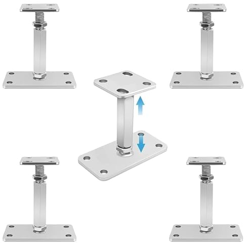 GREENSAPPIRE Pfostenträger Höhenverstellbar 140-200mm Verzinkter Stahl 5PCS | Verstellbare Bodenhalterung M20 Gewinde verzinkter Stahl mit stabiler Basisplatte für Holzpfosten Terrasse Carport