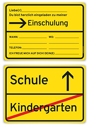 Kartenecke.de Einladungskarten Einschulung Schulanfang Jungen Mädchen 8 Stück Ortsschild