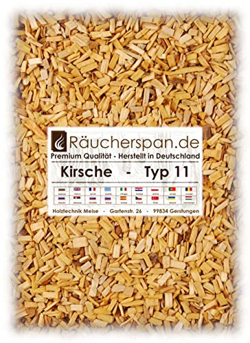 Räucherspäne Räuchermehl Kirschbaum Typ 11 Spangröße 4-6mm zum Forelle, Fleisch, Geflügel Räuchern auf dem Grill, beim Barbecue oder im Räucherofen (1.00.)