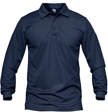 MAGCOMSEN Men's Polo Shirts Long Sleeve Quick Dry Lightweight Work Polo Shirts Causal Daily Navy, L