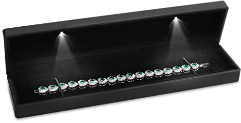 iSuperb LED Light Black Necklace Chain Bracelet Display Case Jewelry Storage Gift Box