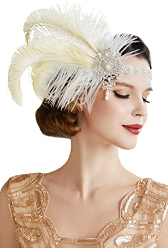 Coucoland 1920-tal pannband fjäder med strass och pärlor dam 20 år stil fladdrar Charleston hårband Great Gatsby dam maskeraddräkt accessoarer