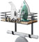 TJ.MOREE Ironing Board Hanger - Laundry Room Iron and Ironing Board Holder, Metal Wall Mount with Large Storage Wooden Base Basket and Removable Hooks