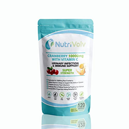 Nutrivolv Cranberry 10000mg & Vitamin C | Supports Urinary Health, Cystitis Treatment & Bladder Health | High Strength Cranberry Extract with Vitamin C for Immune Support | 120 Capsules