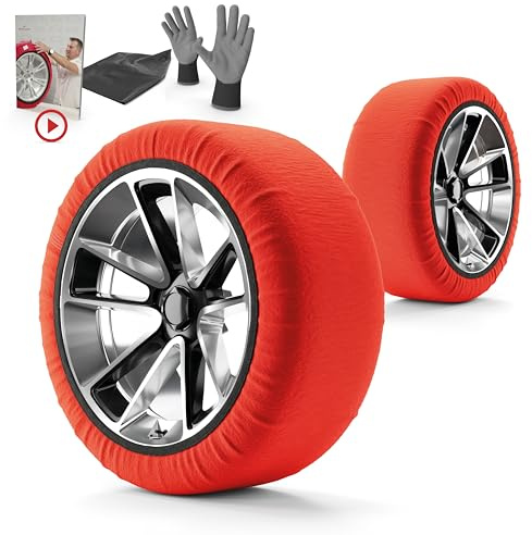 WALSER Textile Schneeketten nach EU Norm 16662-1 homologiert, Qualitätssieger Sehr Gut*, 2er Set Textilschneekette Snow Sock, Anti-Rutsch Auto Schneeketten Winter, Car Snow Chains rot XS